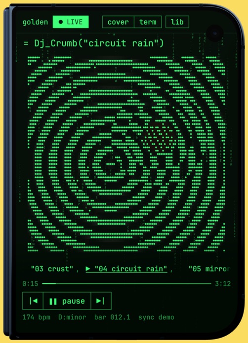 iPhone Duo closed, in the green terminal theme.